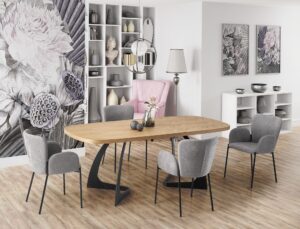 VELDON stół rozkładany, blat - dąb naturalny, nogi - czarny (2p=1szt)