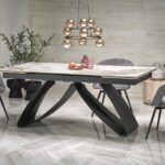 HILARIO stół rozkładany, blat - biały marmur, nogi - czarny