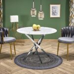 RAYMOND 3 stół, blat - biały marmur, nogi - srebrny