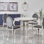 REGINALD stół okrągły blat - biały marmur, nogi - srebrny