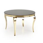 REGINALD_2 stół okrągły blat - szkło czarny, nogi - złoty