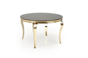 REGINALD_2 stół okrągły blat - szkło czarny, nogi - złoty (2p=1szt)