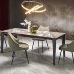 FELIX stół rozkładany, blat - popielaty marmur, nogi - czarny