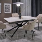 VITORINO stół rozkładany, blat - biały marmur, nogi - czarny