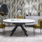 VERTIGO stół rozkładany, blat - biały marmur, nogi - czarny