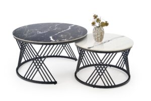 FLAMINGO zestaw 2 ław, czarny marmur / biały marmur / czarny (2p=1szt)