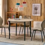 PIVOT stół rozkładany 102-142x102x75 cm, blat - dąb artisan, nogi - czarny