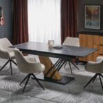 VOLANT 160 stół rozkładany, blat - czarny marmur, nogi - dąb złoty / czarny