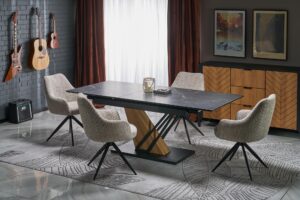 VOLANT 140 stół rozkładany, blat - czarny marmur, nogi - dąb złoty / czarny (3p=1szt)