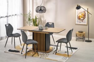 WILSON stół rozkładany, blat - dąb artisan / czarny, nogi - dąb artisan / czarny (2p=1szt)