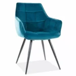 Krzesło welurowe z podłokietnikami LILIA Velvet - turkusowy Bluvel 85