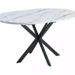 Stół okrągły rozkładany GASTON 100/135x100 - biały efekt marmuru/czarny mat