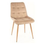Krzesło welurowe pikowane CHIC D Velvet - dąb/beżowy Bluvel 28